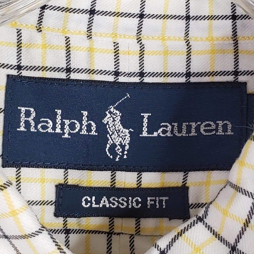 Polo Ralph Lauren Oxford Men's Large Yellow Check LS Button Down Shirt Vintage - Picture 2 of 9